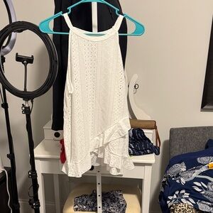 SHEIN White Eyelet Halter Top with Ruffle